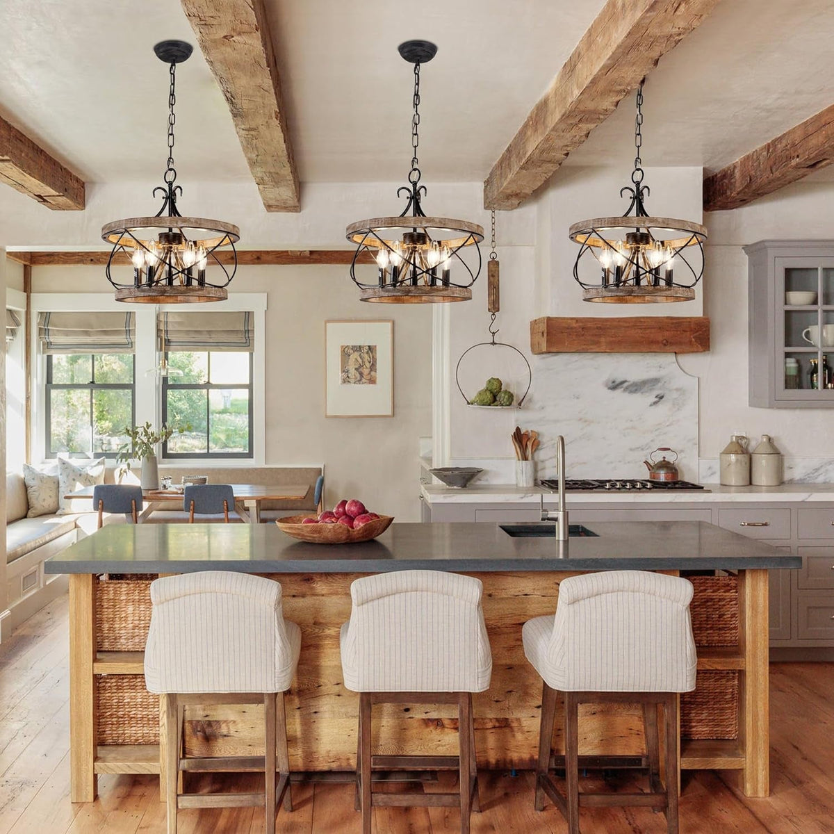 5-Light Farmhouse Drum Wood Chandelier