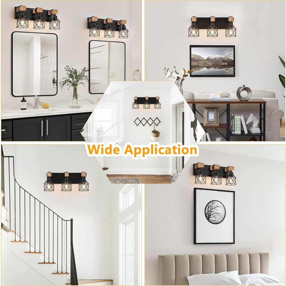 3-Light Wood Farmhouse Vanity Light