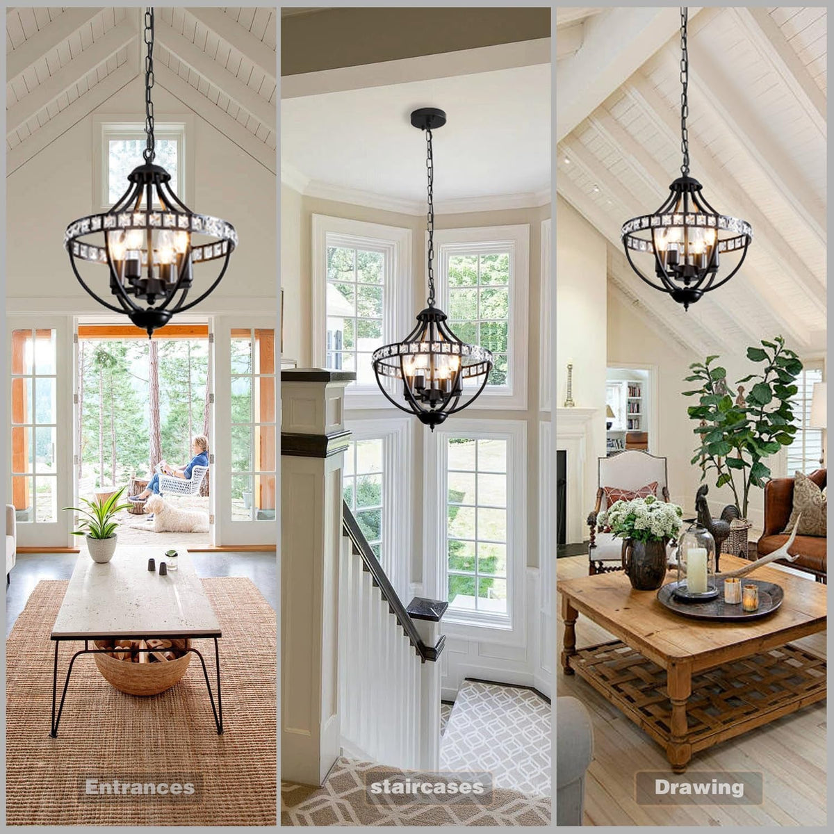4-Light Black and Crystal Chandelier