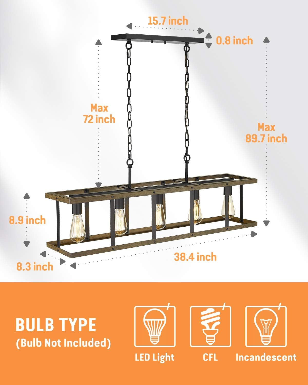 5 Light Farmhouse Linear Chandelier