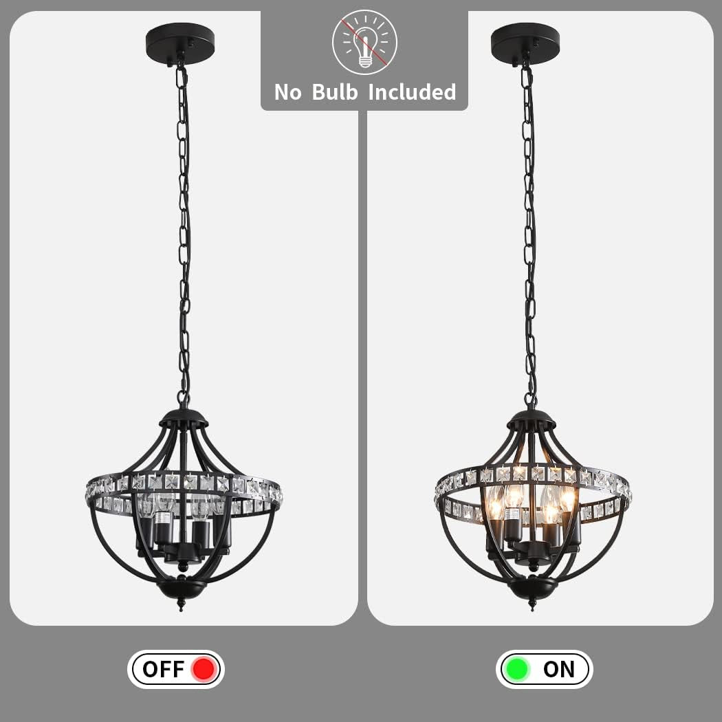 4-Light Black and Crystal Chandelier