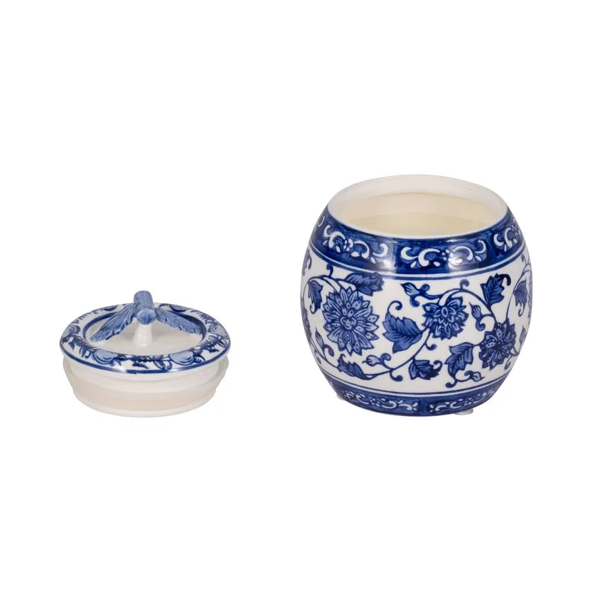 Blue/White Peony Chinoiserie Lidded Candle
