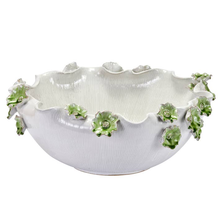 Garden Blossom Ceramic Bowl White & Green