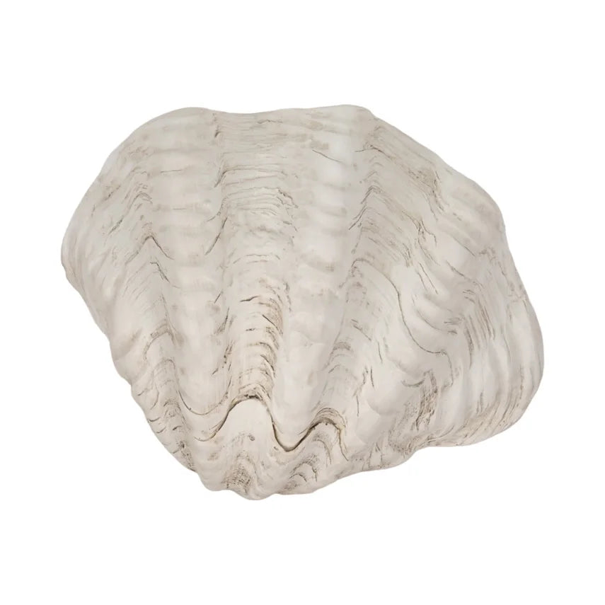 Ivory Pearlized Wavy Shell Bowl – Coastal Polyresin Accent (9")