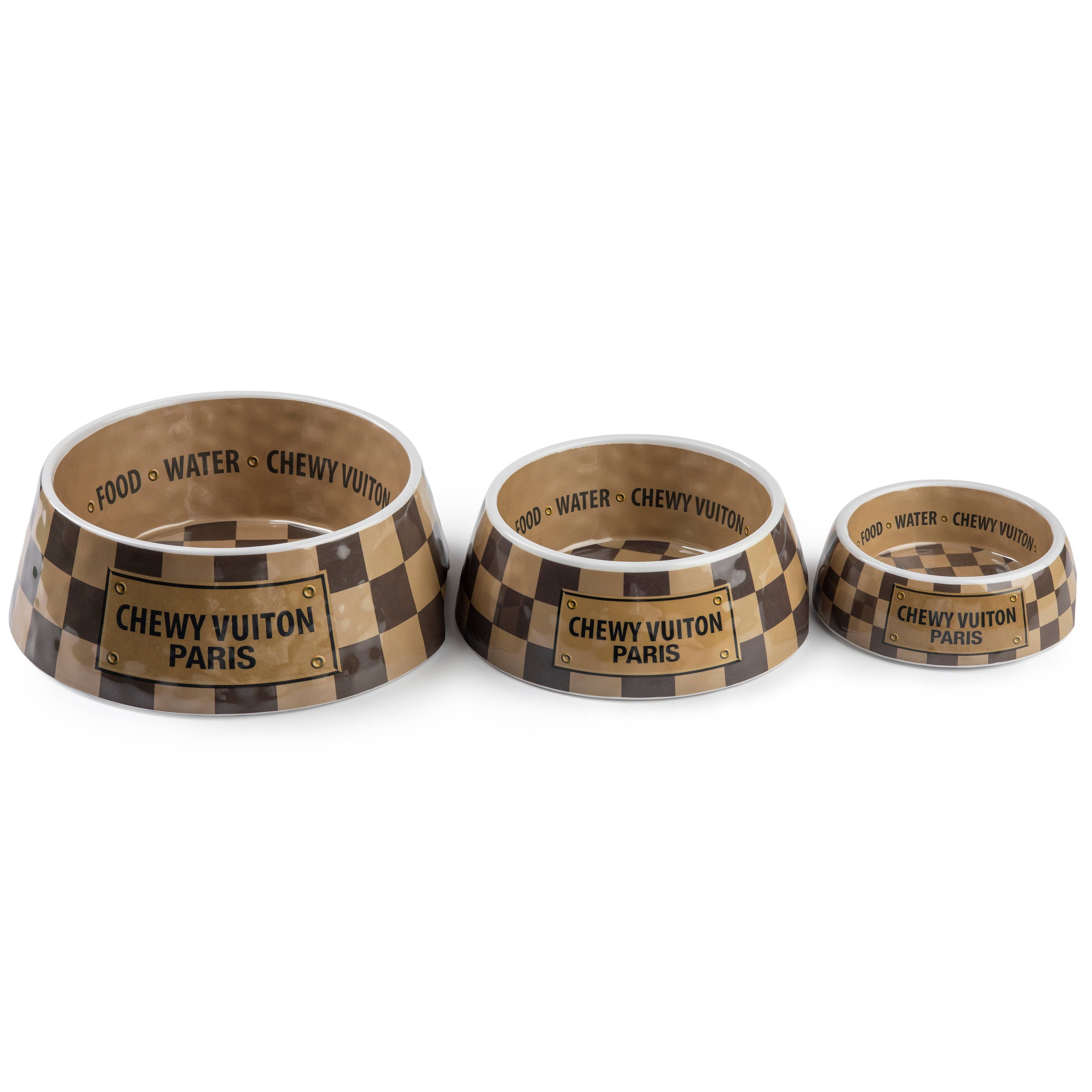 Tan Checker Chewy Vuiton Bowl - Cat or Dog Bowls