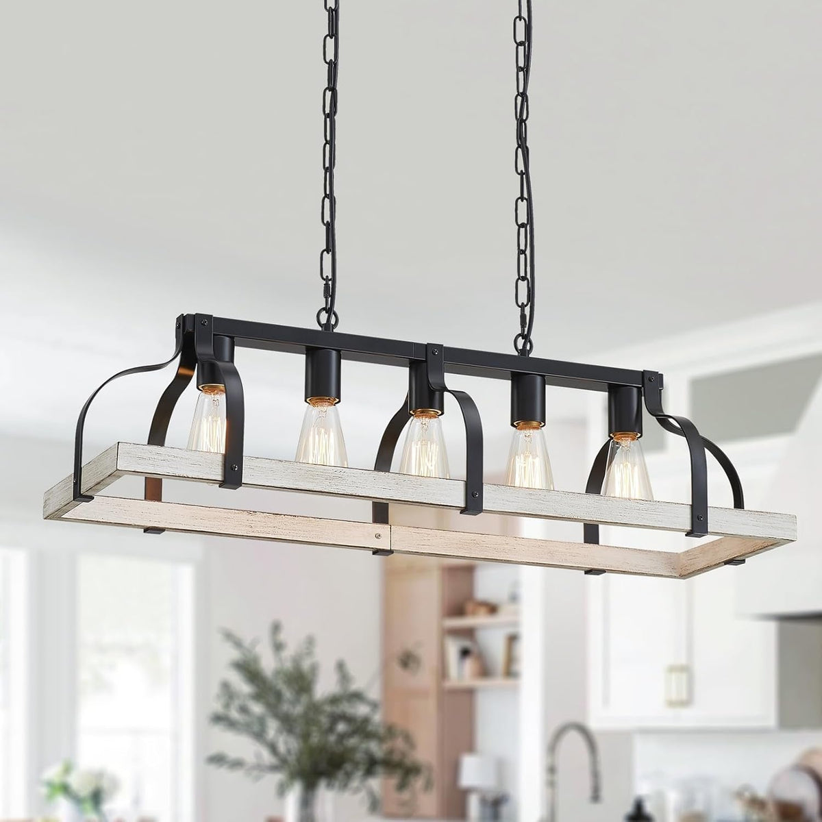 5-Light Metal Linear Chandelier Imitation Wood Grain