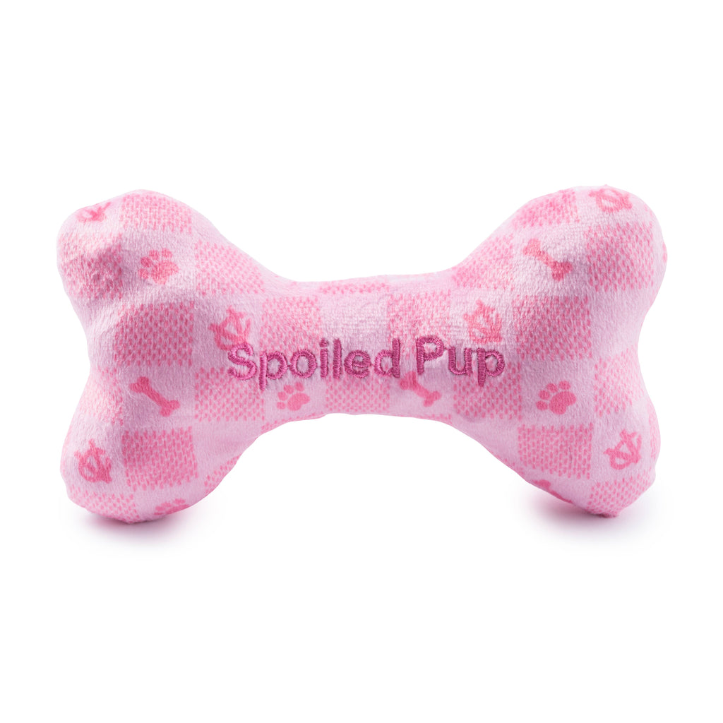Pink Checker Chewy Vuiton Bone  | Squeaker Dog Toy