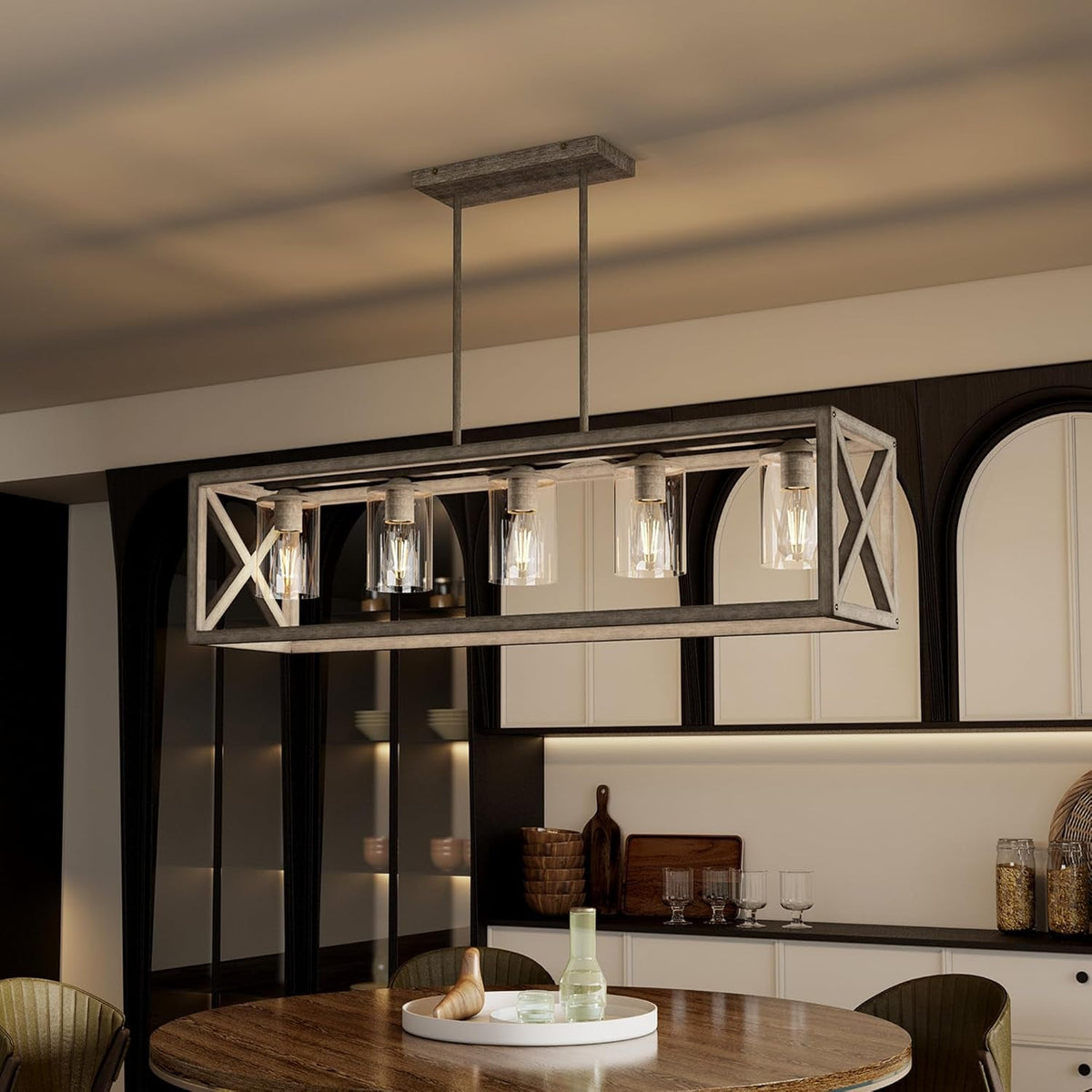Farmhouse 5 Light Metal Linear Chandelier