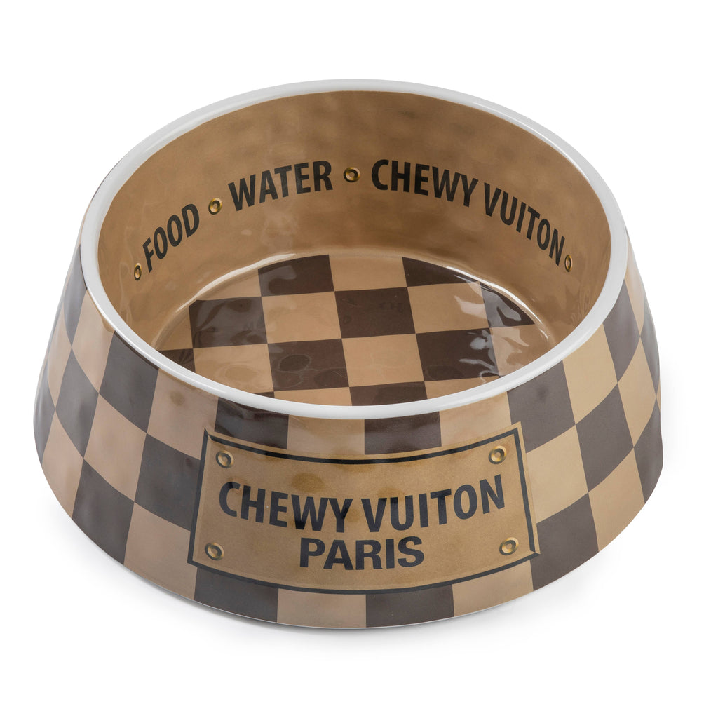 Tan Checker Chewy Vuiton Bowl - Cat or Dog Bowls