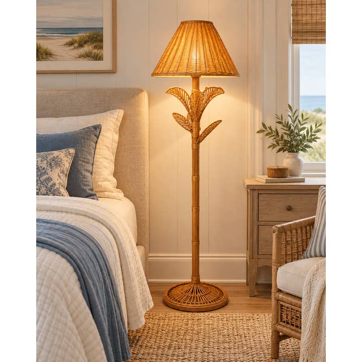 Tropical Wicker Palm Floor Lamp
