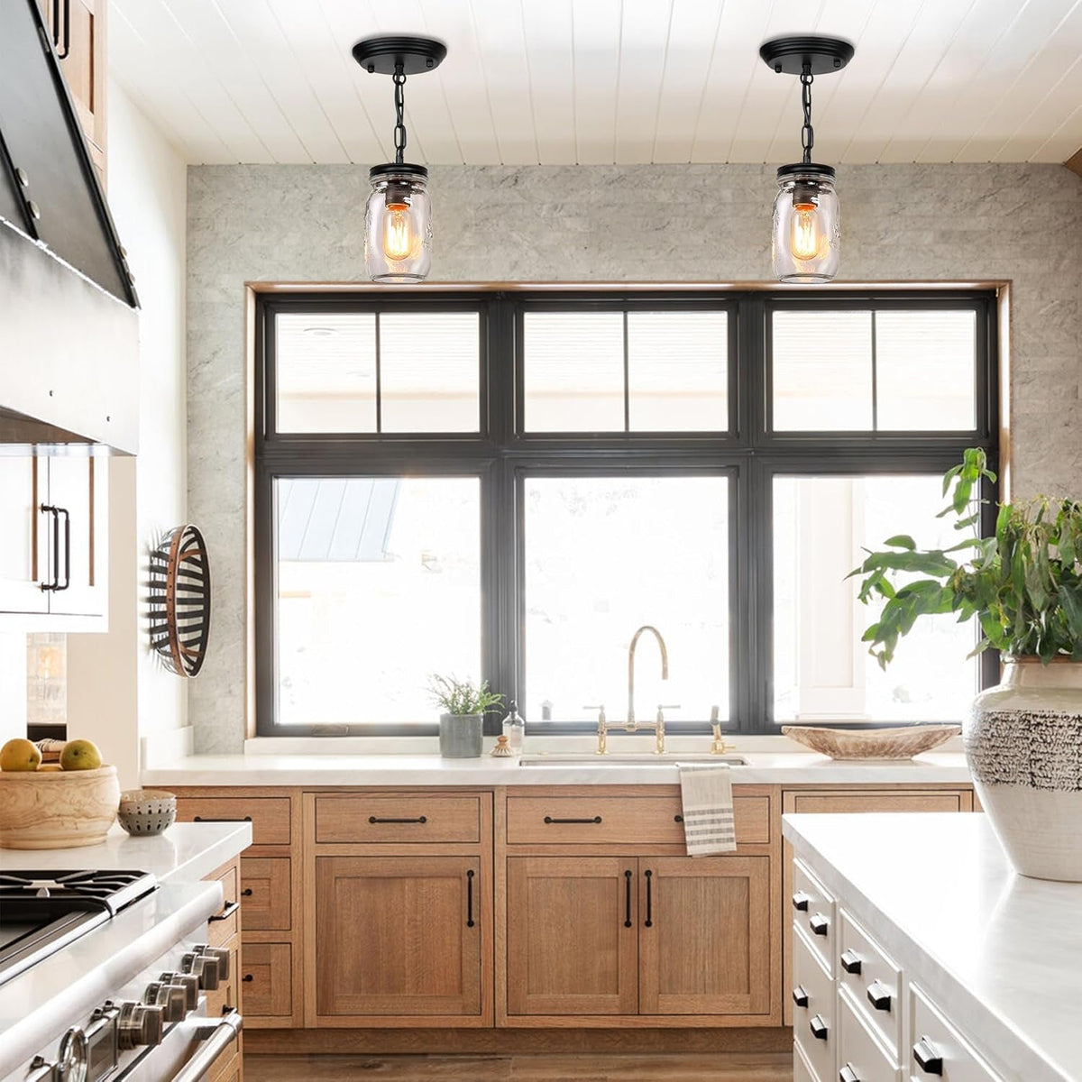 1 Light Glass Mason Jar Pendant Light Fixture