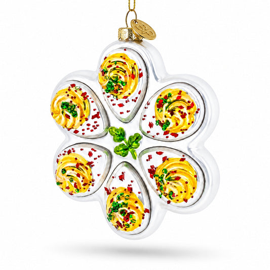 Ornement de Noël en verre en forme de plat de service à œufs mimosa