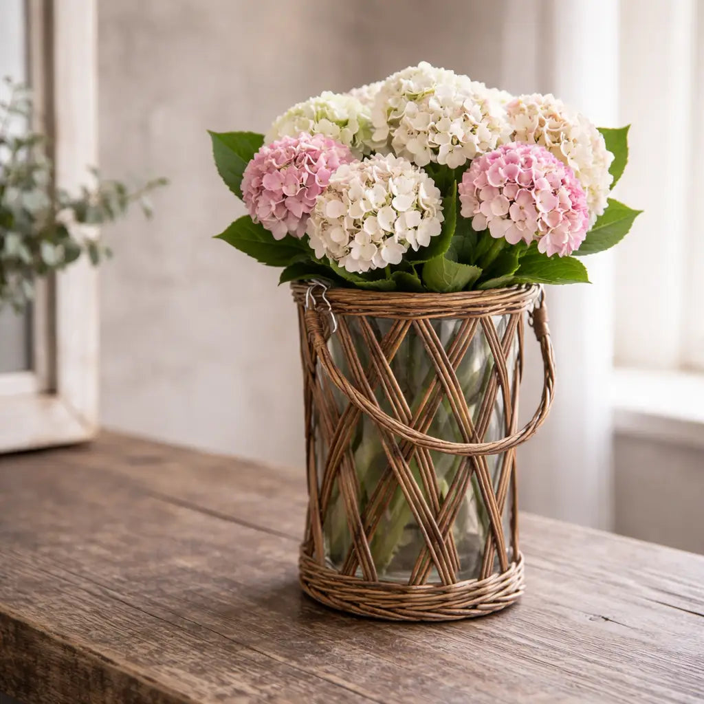 Classic Glass and Wicker Vase