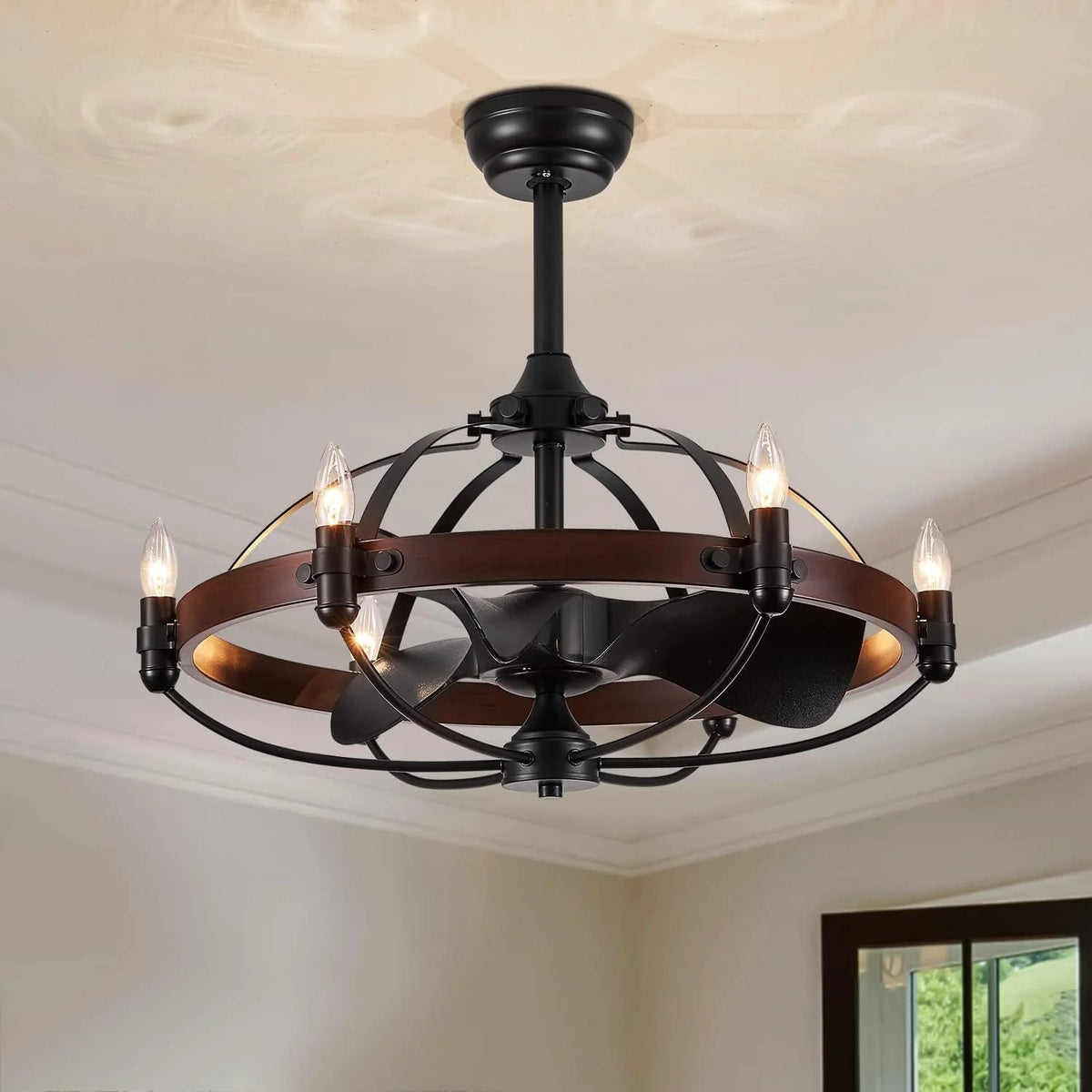 Farmhouse Caged Ceiling Fan Light Fixture