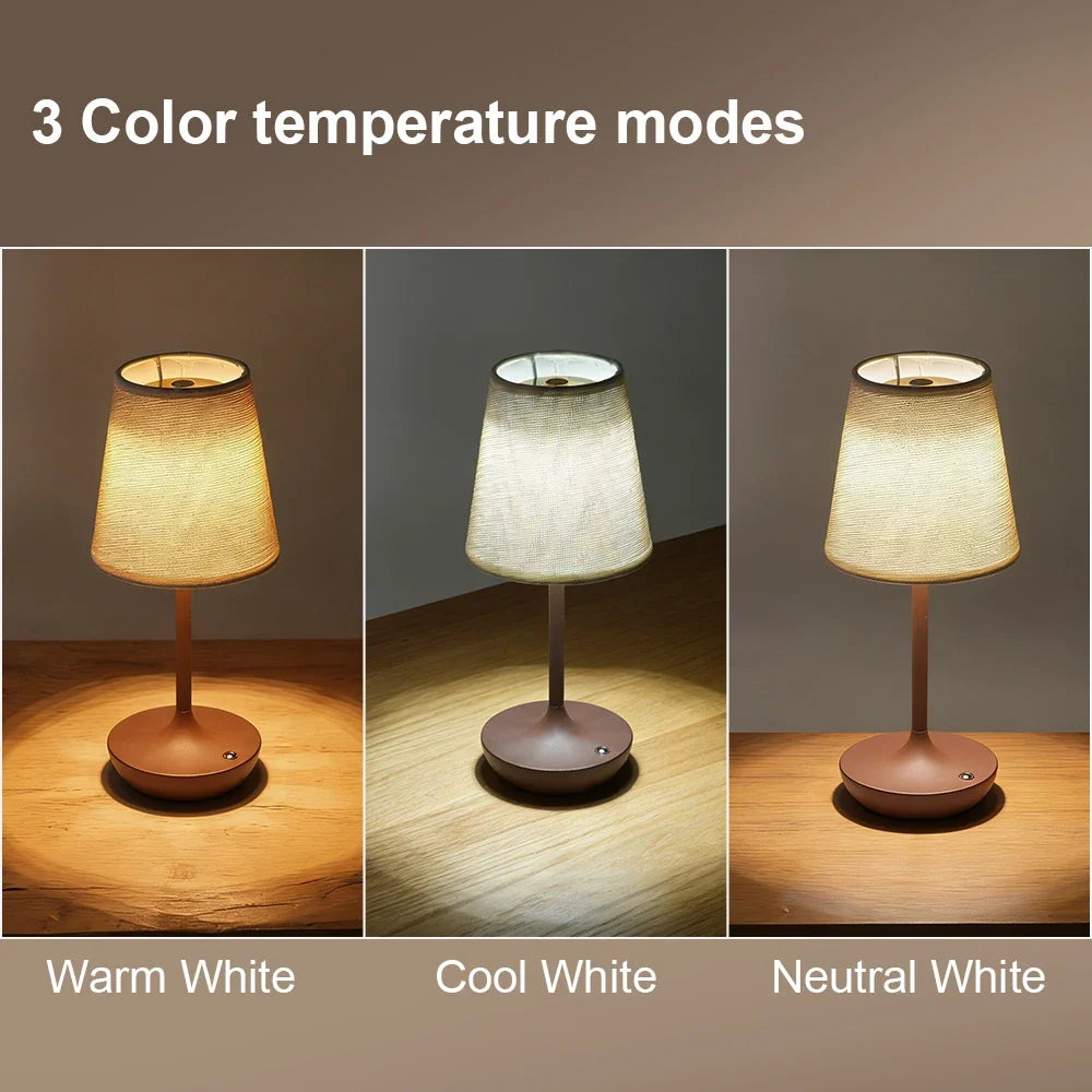 Minimalist Conical Fabric Desk Lamp with Round Wooden Base