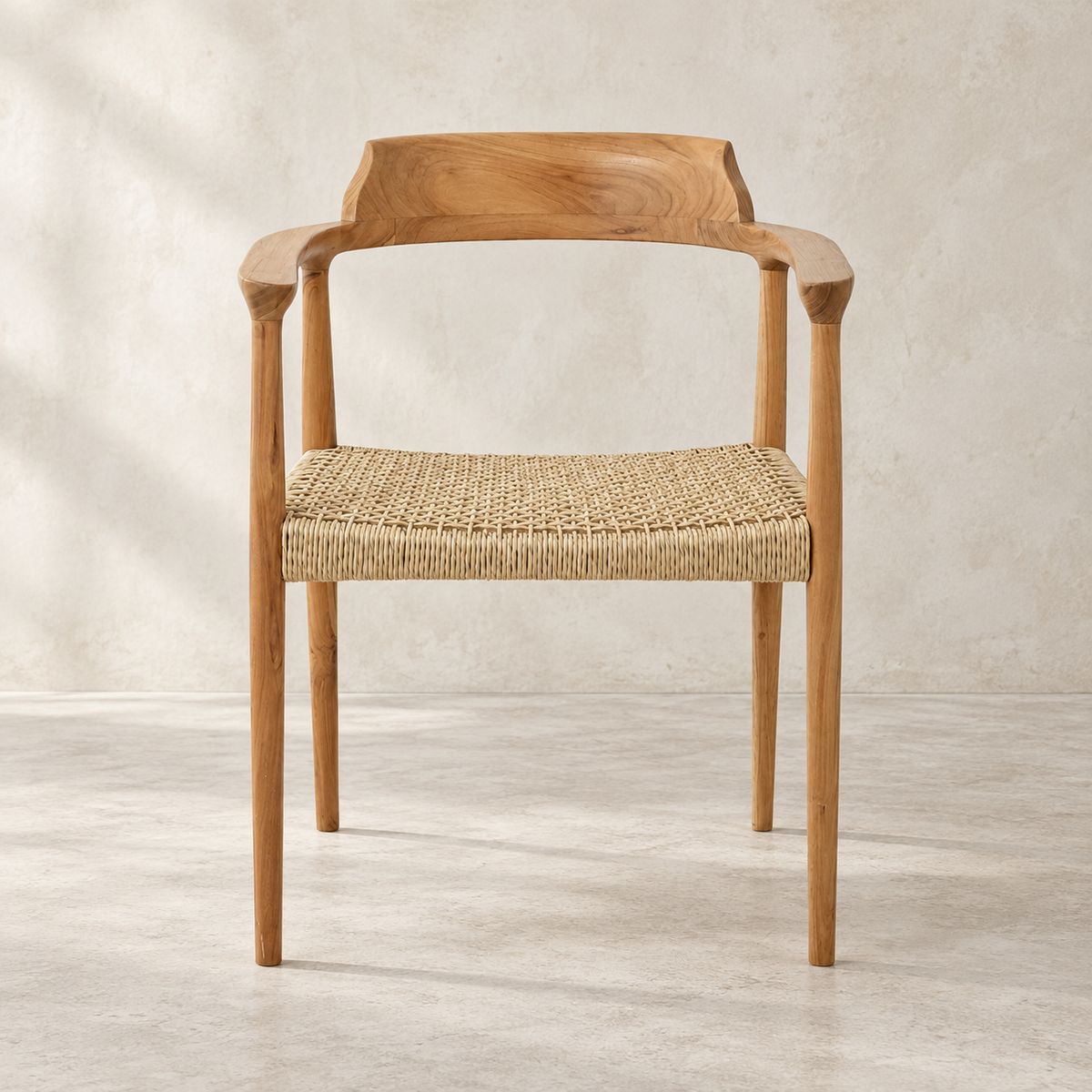 Bridgeford Solid Teak Dining Armchair with Woven Synthetic Seat