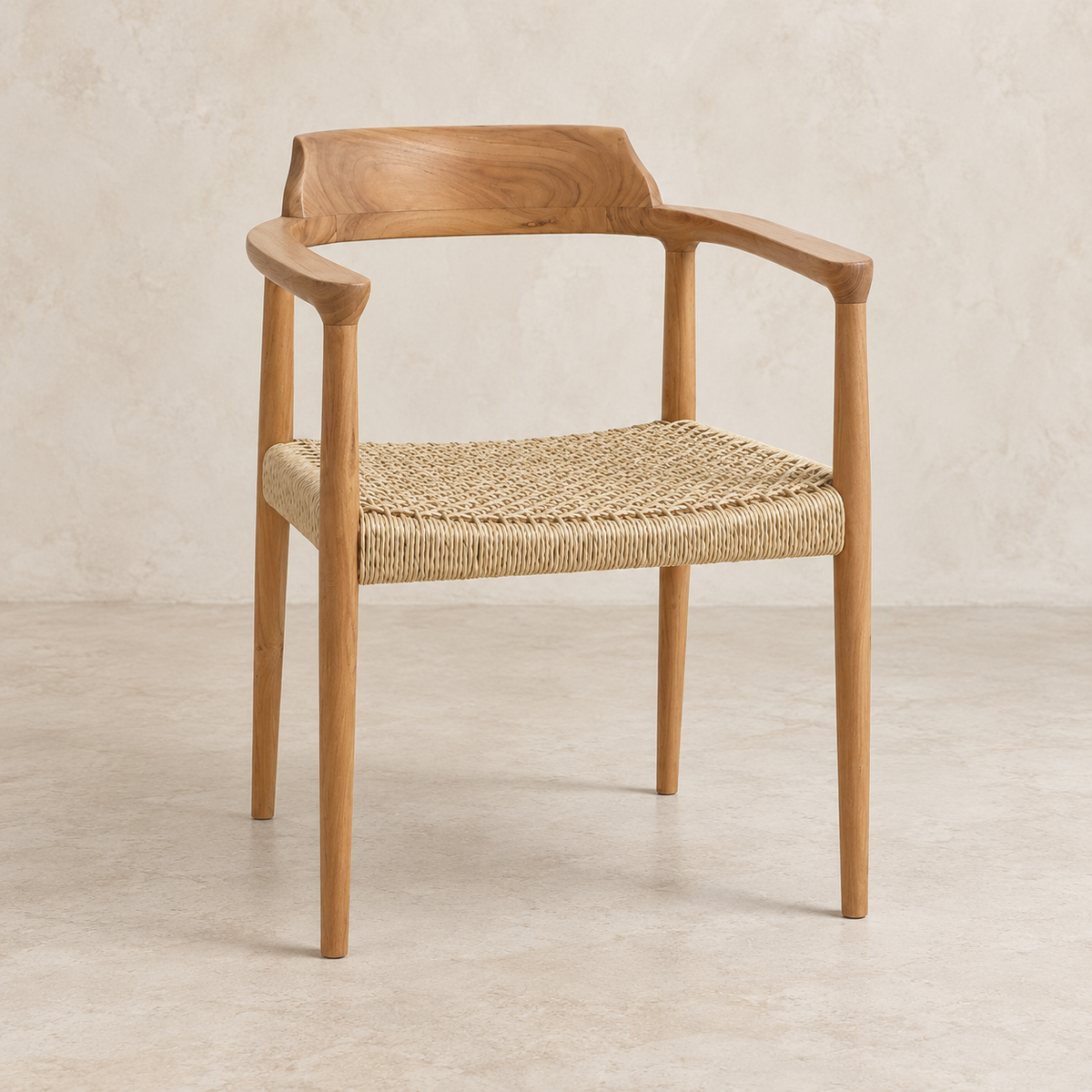 Bridgeford Solid Teak Dining Armchair with Woven Synthetic Seat