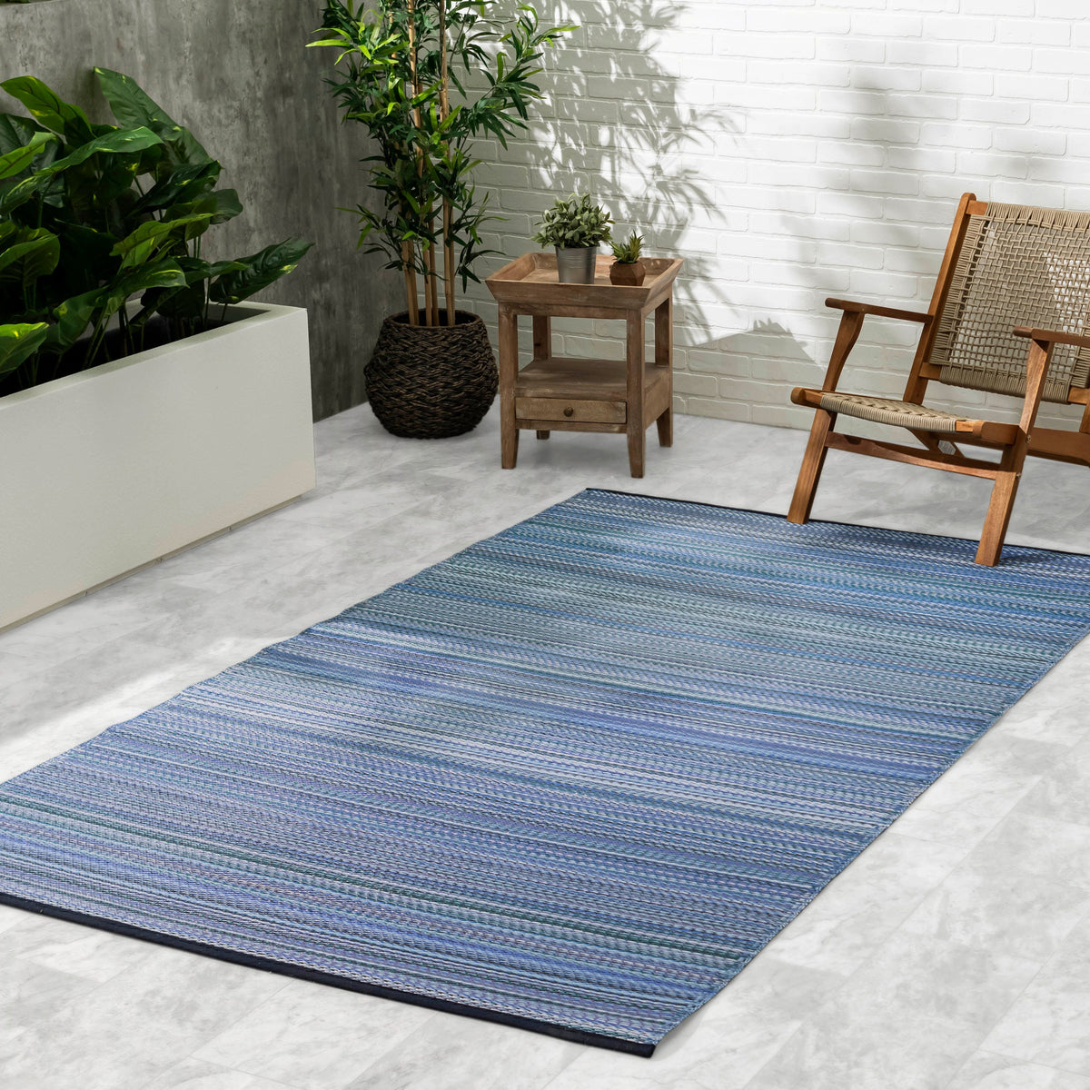 Cancun - Indigo Striped Outdoor Rug for Patio