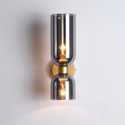 Modern Copper & Glass Dual-Head Wall Sconce | Up-Down Frosted Glass Wall Light