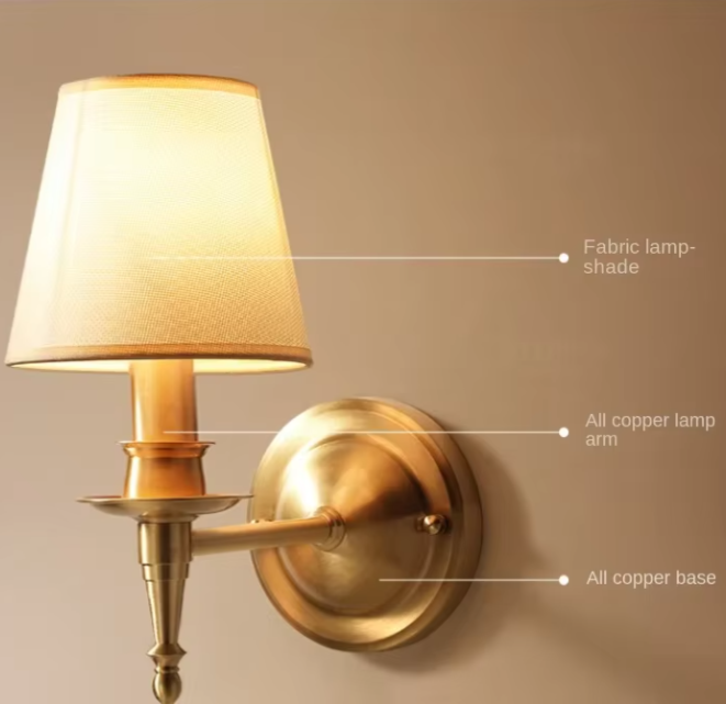 Classic Brushed Copper Wall Lamp | Elegant Cloth Shade Bedside Sconce