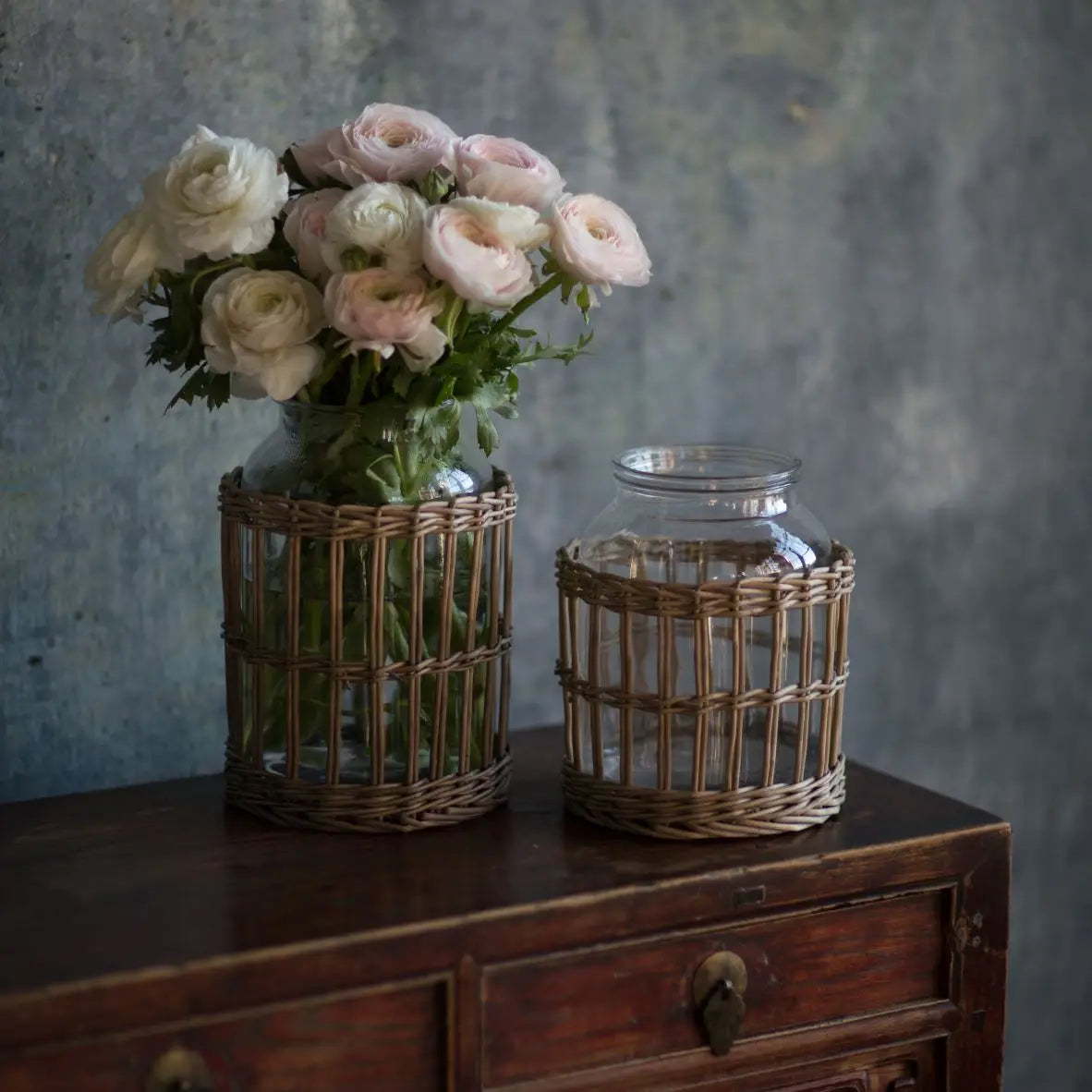 Wicker Basket with Glass Canister