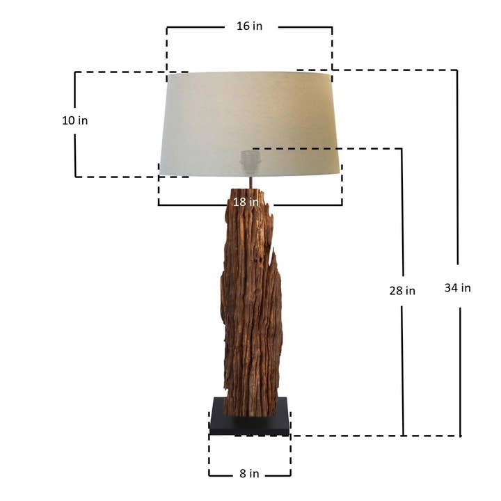 Teak Post Table Lamp Linen Shade