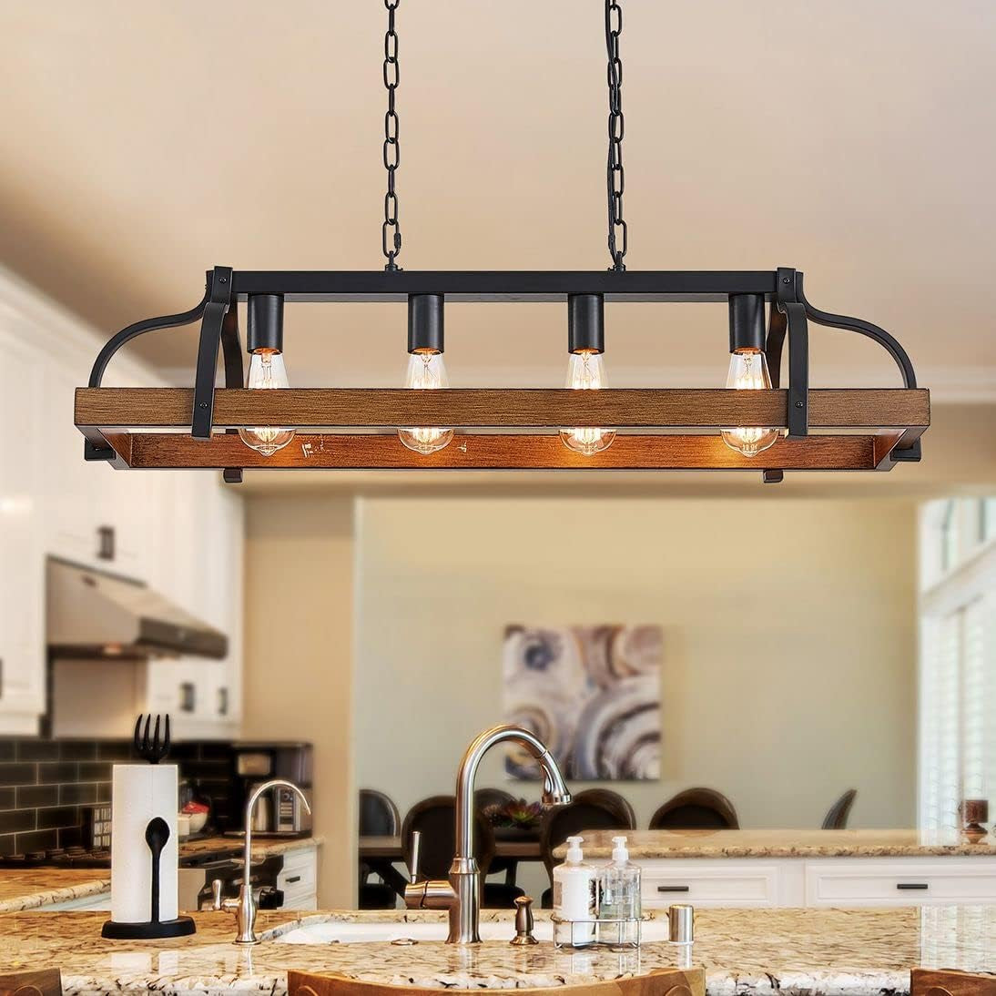 5-Light Metal Linear Chandelier Imitation Wood Grain