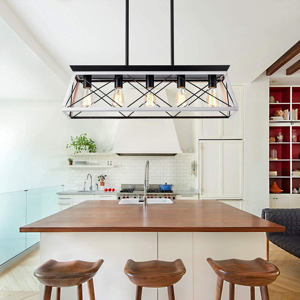 5-Light Farmhouse Pendant Linear Chandelier