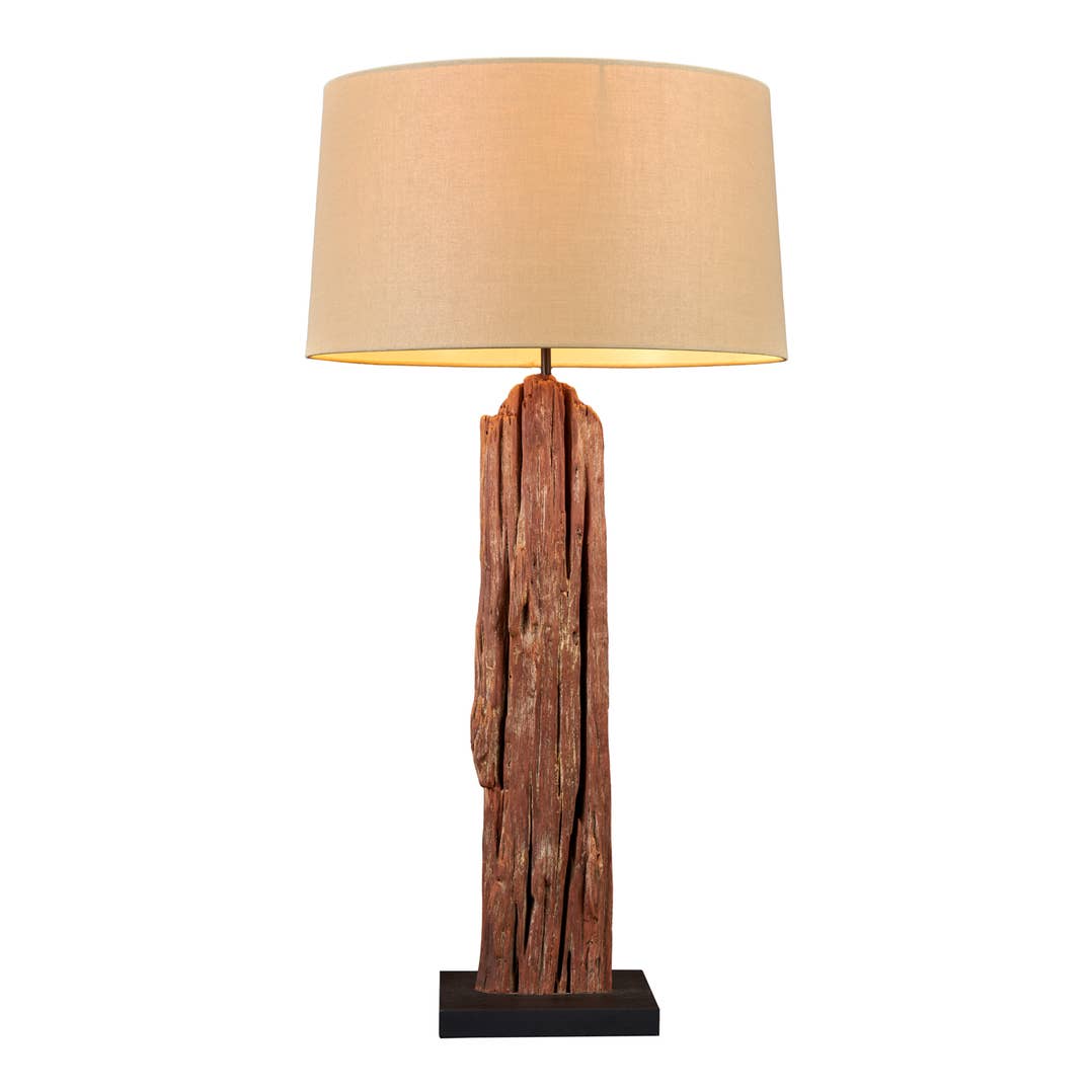 Teak Post Table Lamp Linen Shade