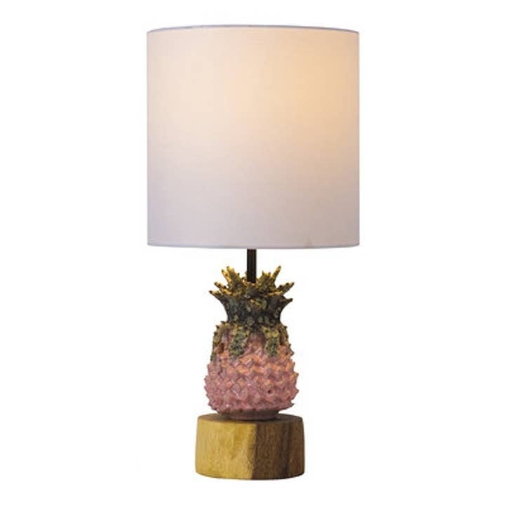 Handmade Thai Pink Pineapple Ceramic Table Lamp 16"