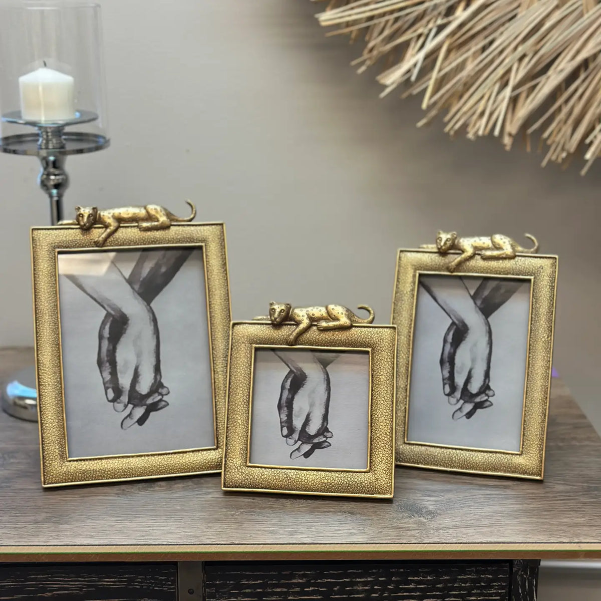 Cornice portafoto leopardata color oro di lusso