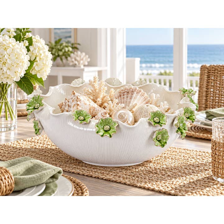 Garden Blossom Ceramic Bowl White & Green