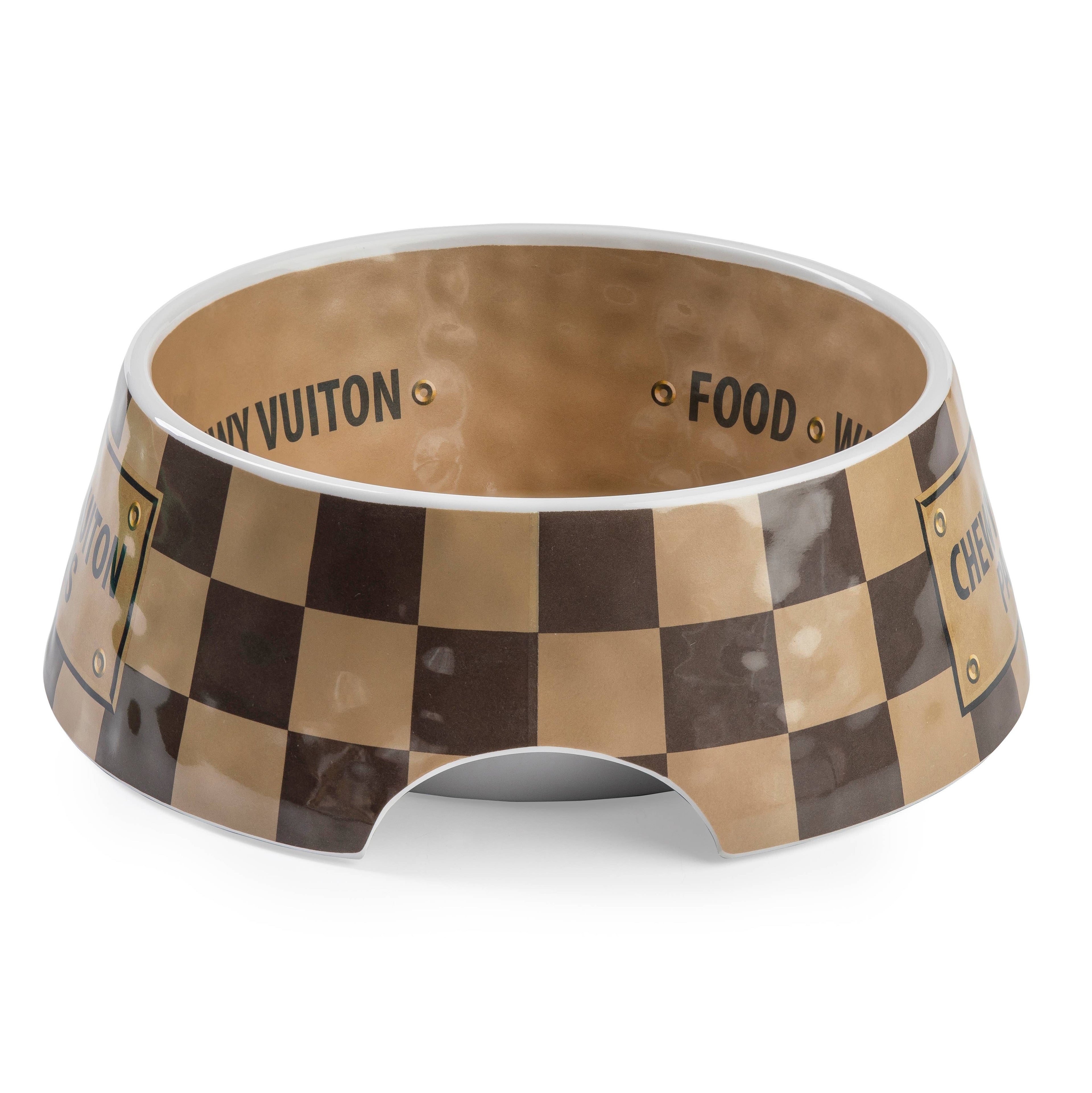 Tan Checker Chewy Vuiton Bowl - Cat or Dog Bowls