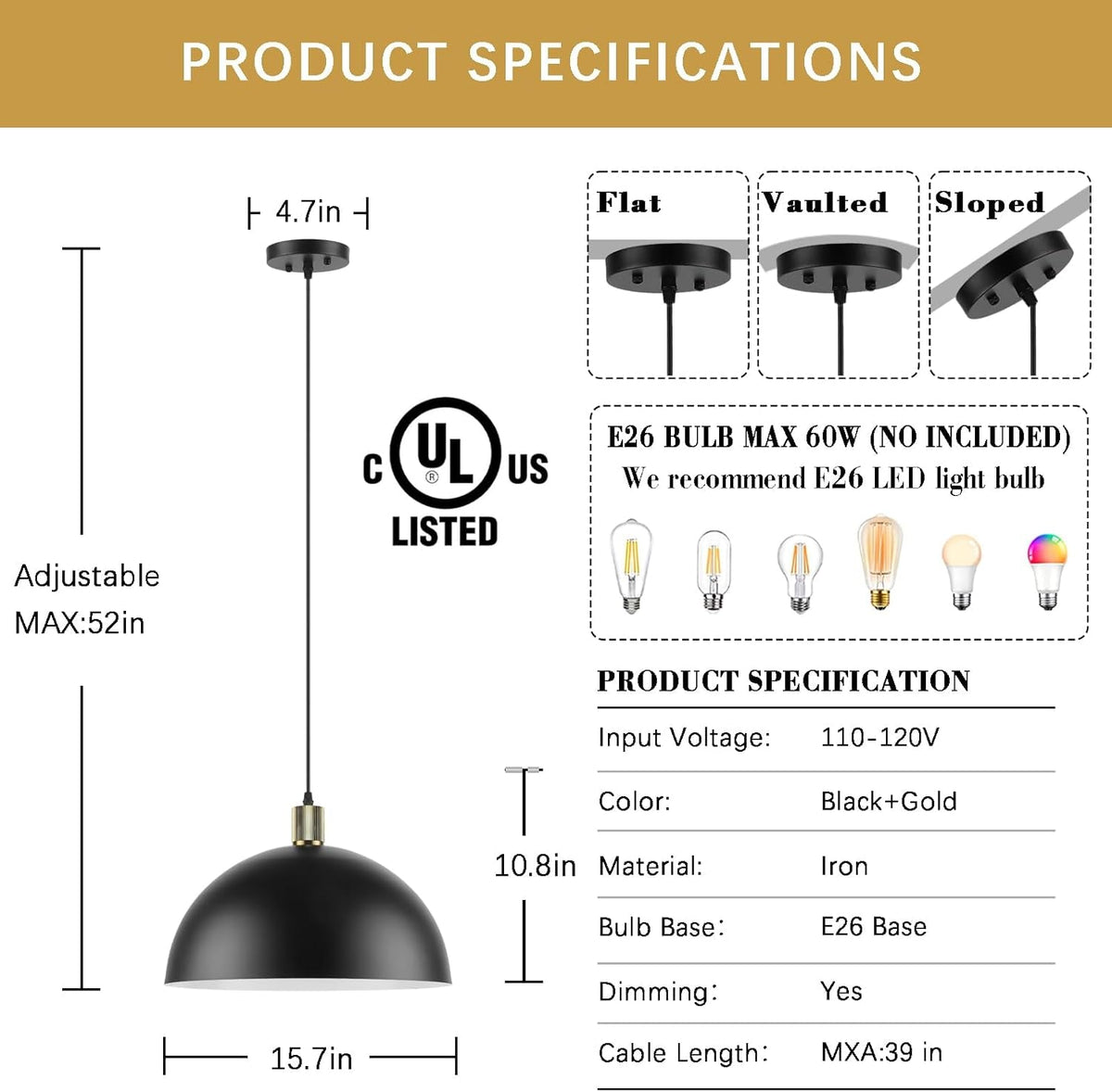 Dome Metal Pendant Light
