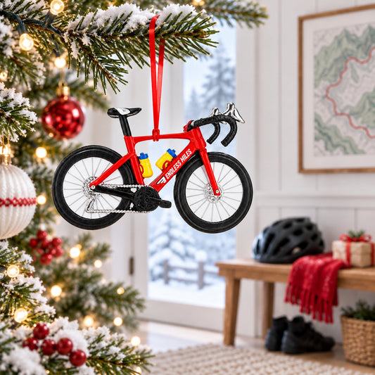 Ornement de Noël en résine vélo de course rouge kilomètres infinis