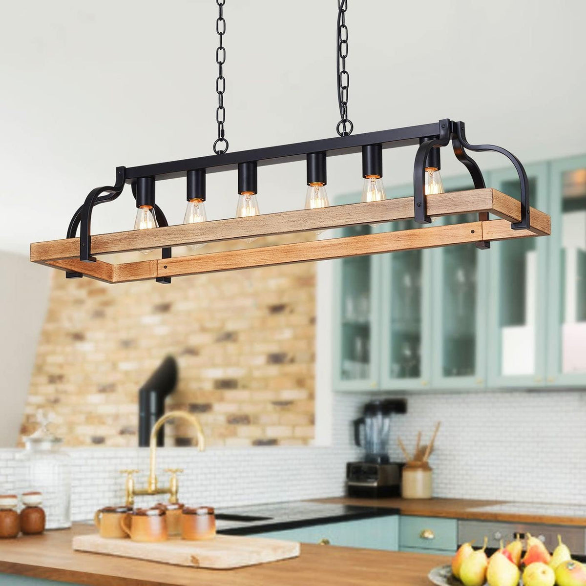 5-Light Metal Linear Chandelier Imitation Wood Grain