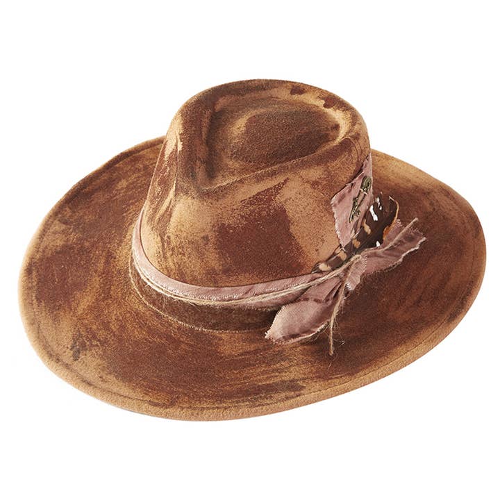 Rustic Cowgirl Feather and Band Fedora Hat MH0235 Hana Brown 58.4 cm