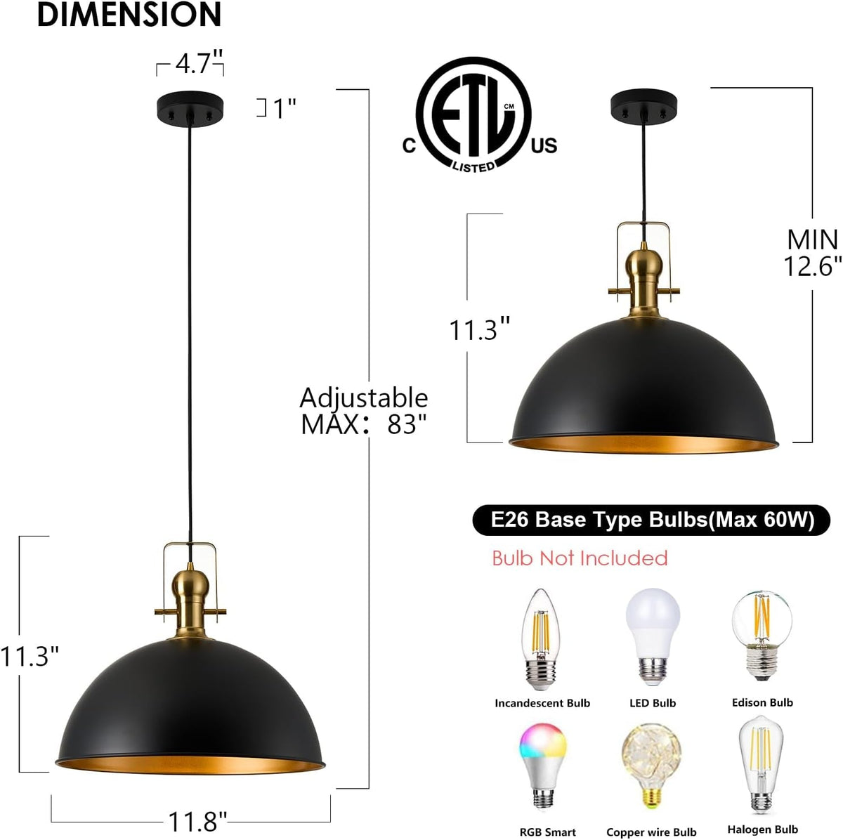12 Inch Farmhouse Dome Pendant Lights