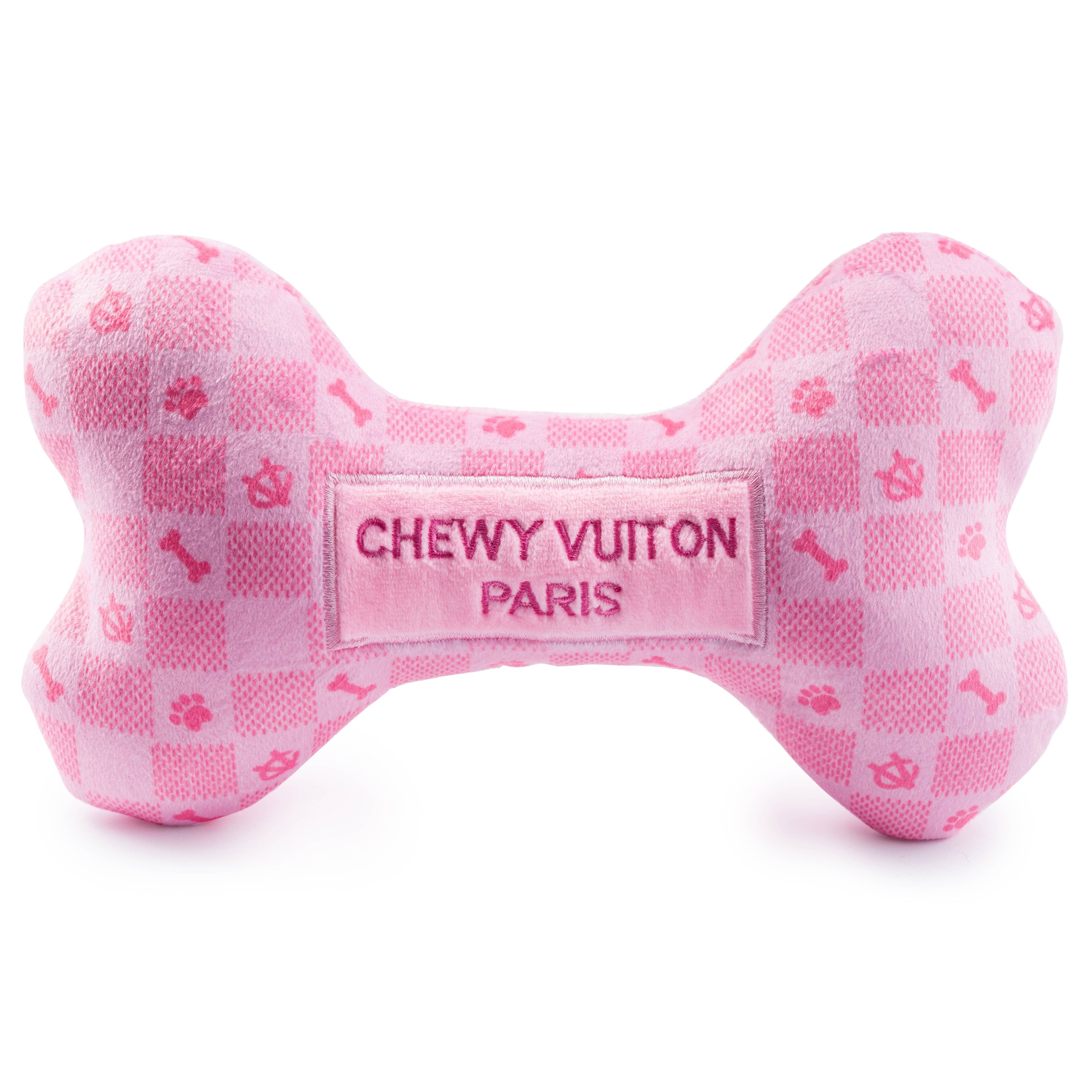 Pink Checker Chewy Vuiton Bone  | Squeaker Dog Toy