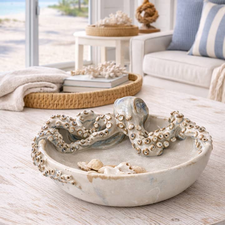 Octopus Ceramic Bowl Cream Soft Blue