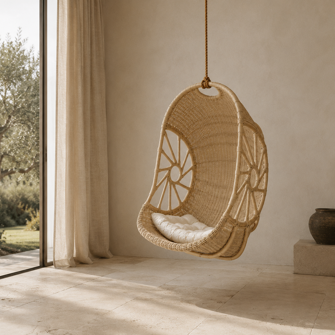 Lunara Handwoven Rattan Hanging Lounge Chair