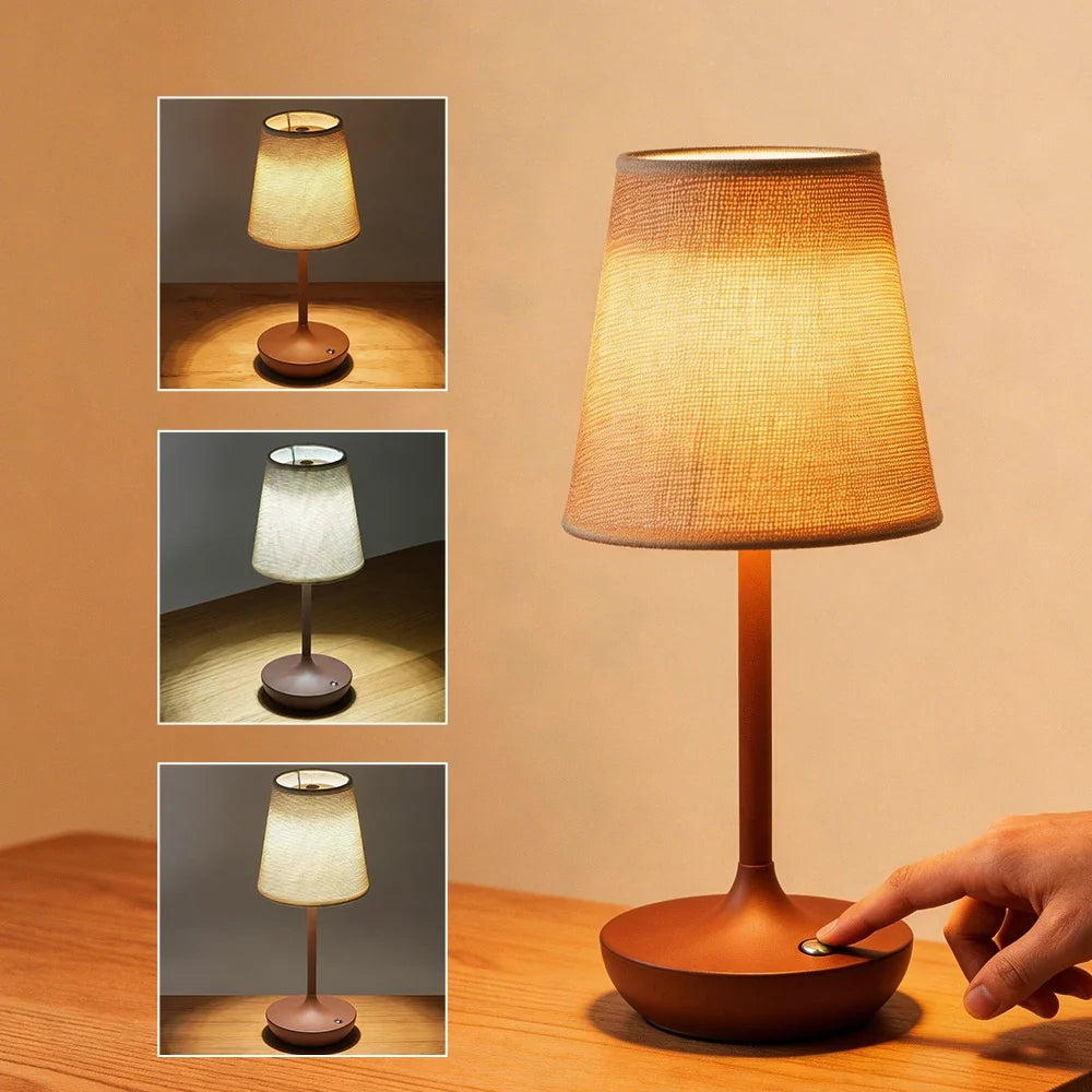 Minimalist Conical Fabric Desk Lamp with Round Wooden Base