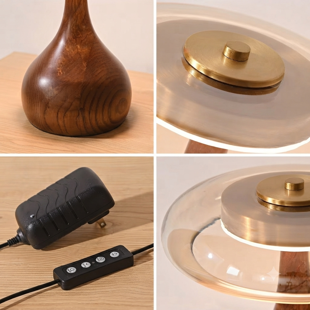 Modern Wooden & Glass Table Lamp | Minimalist Mushroom Desk Light