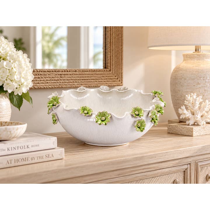 Garden Blossom Ceramic Bowl White & Green