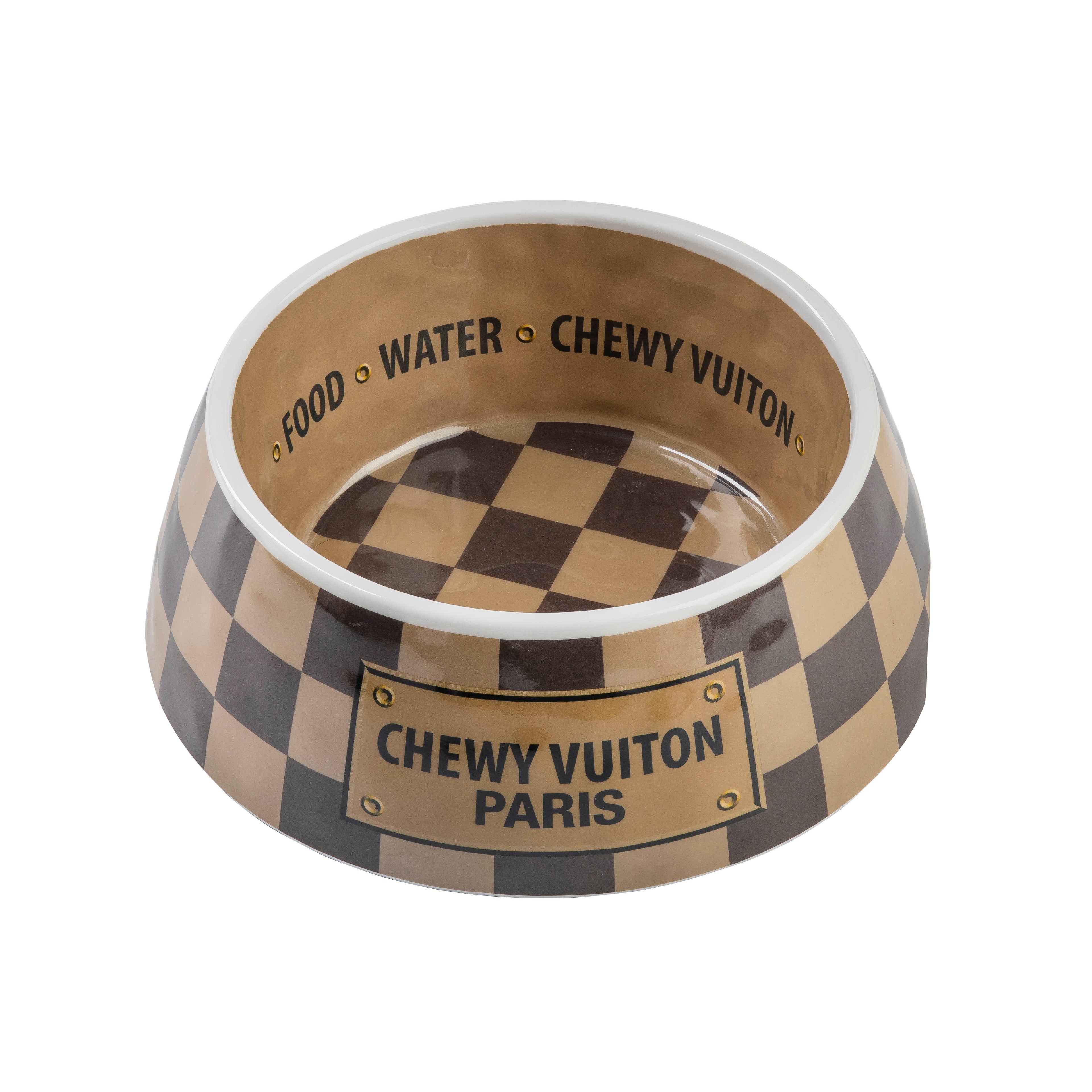 Tan Checker Chewy Vuiton Bowl - Cat or Dog Bowls