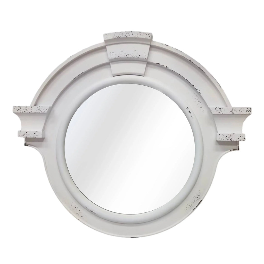 Elegant Large Grey Wooden Window Pane Arch Wall Mirror