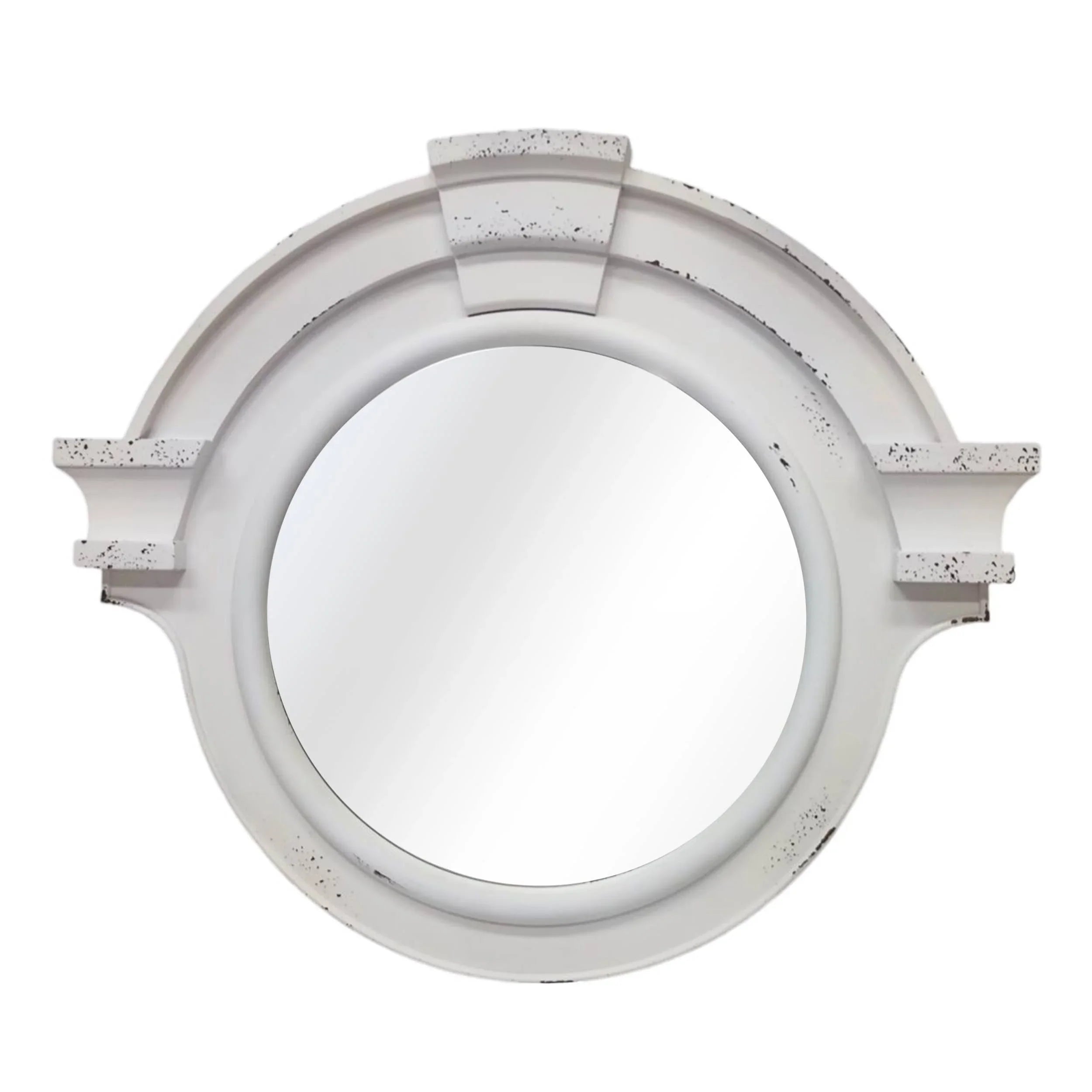 Elegant Large Grey Wooden Window Pane Arch Wall Mirror