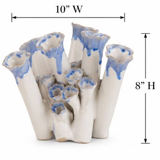 Sea Coral Blue and White Ceramic Vase