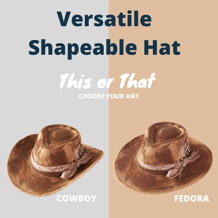 Rustic Cowgirl Feather and Band Fedora Hat MH0235 Hana Brown 58.4 cm
