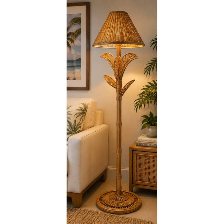 Tropical Wicker Palm Floor Lamp